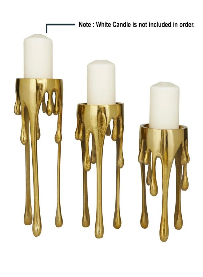 ZOVE Luxurious Gold Drip Design Aluminium Metal Candle Holder Set (Set of 3) - Modern Decorative Stand for Pillar Candles | Home, Living Room & Table Decor - Image 3